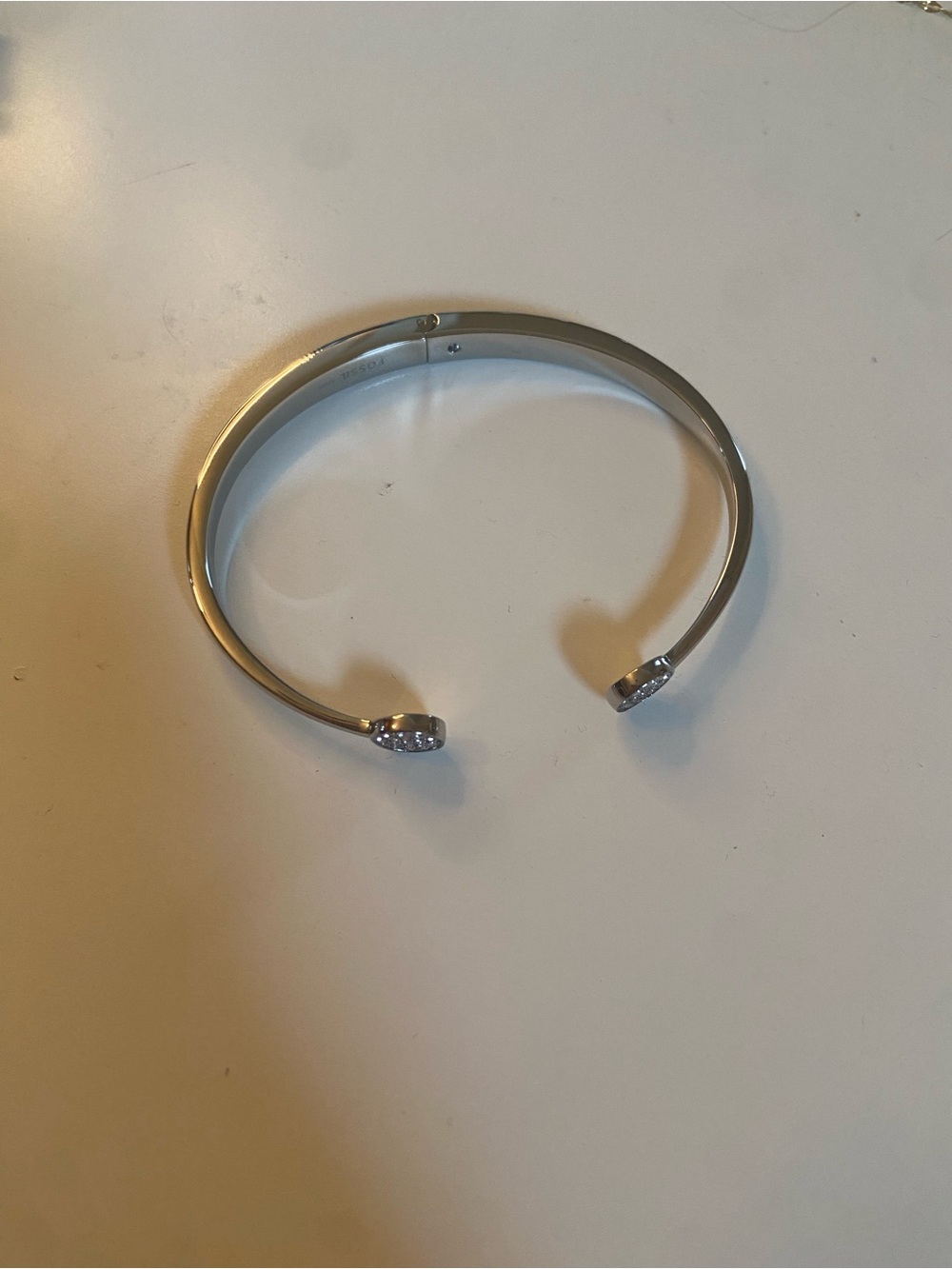 Fossil Silver-Tone Open Cuff Bracelet with Crystal Caps